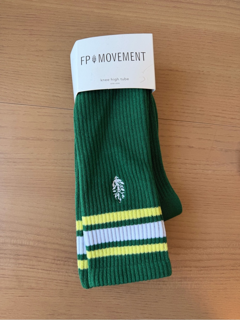 FP Movement Green Knee-High Tube Socks with Yellow & White Stripes